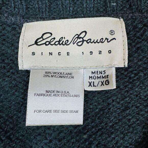 Eddie Bauer Sweater Mens XL Vintage Fair Isle Green V-Neck Wool USA Made - Picture 4 of 9